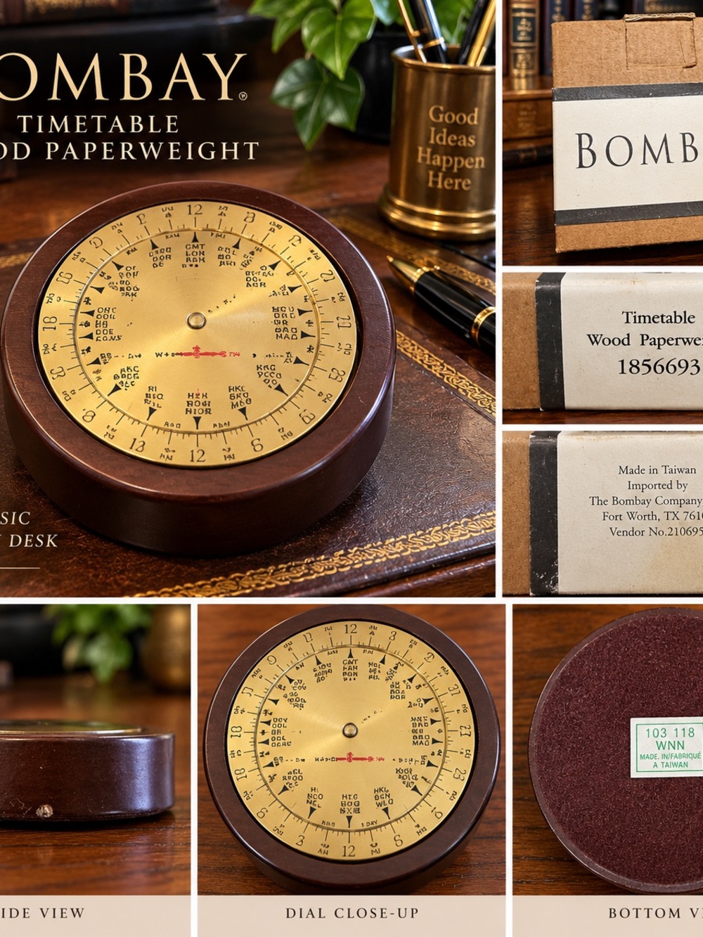 Vintage Bombay Company Timetable Wood Paperweight 1856693 w/ Original Box